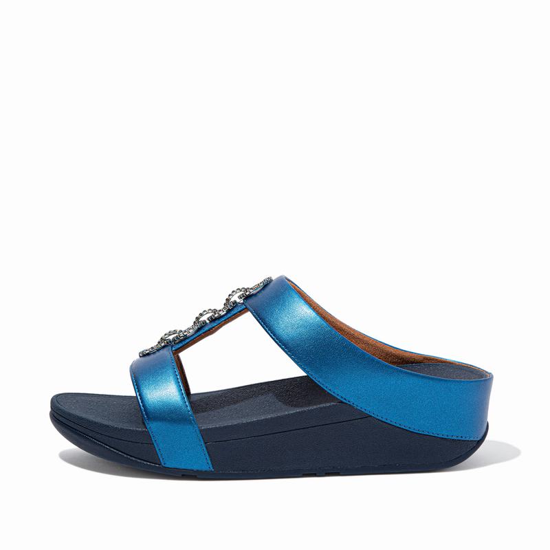 FitFlop Fino Faux Leder Blau - FitFlop Pantoletten Damen Schweiz [VEGW-94603]